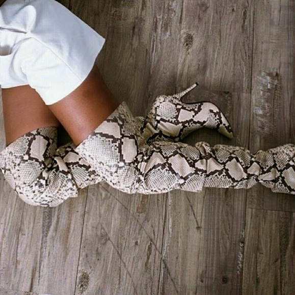 Faux Leather Snakeskin Thigh High Boots - Picture 3 of 6